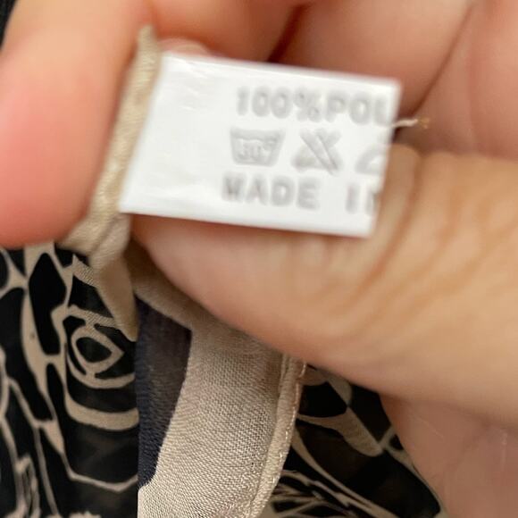 Vintage Floral Scarf Black Tan Wrap Retro Mid Century Mod Lightweight Oblong - Picture 6 of 6